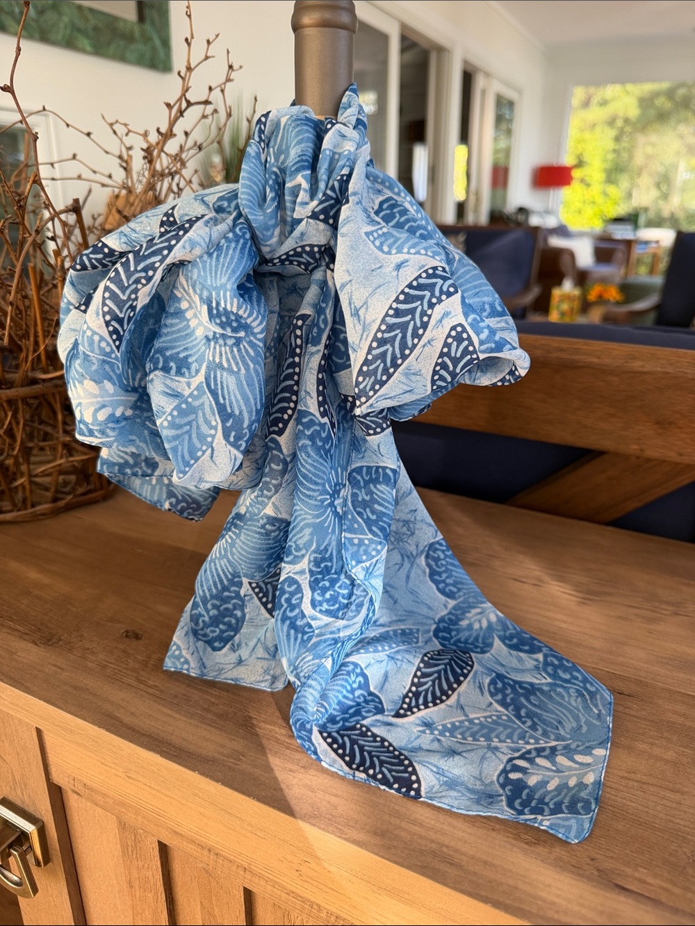 Morgan Taylor Blue Leaf-Print Scarf